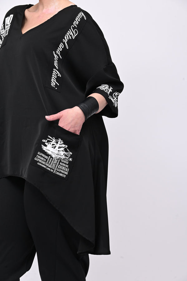 Maglia scritte punta - Nero