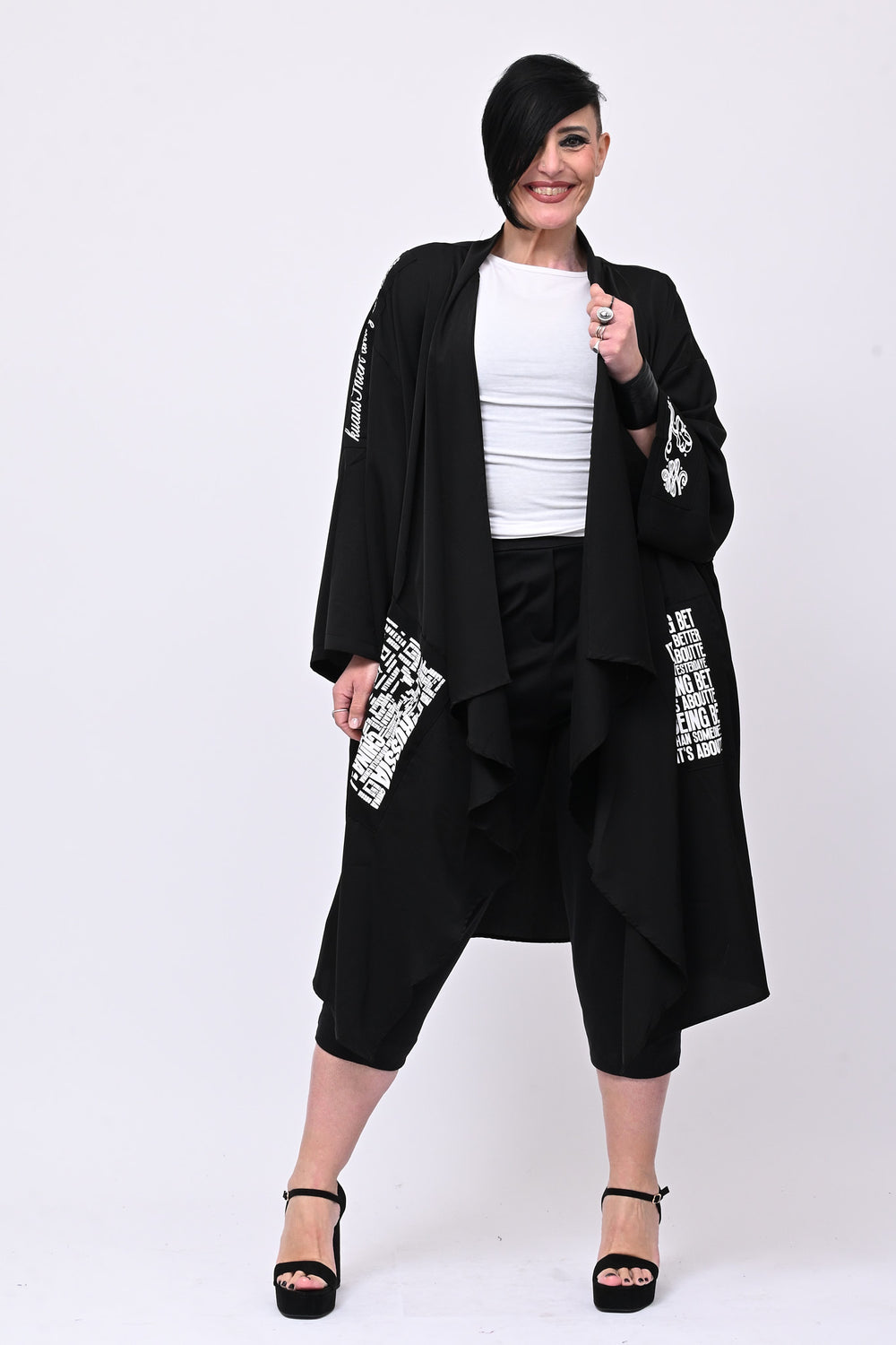 Maxi kimono scritte - Nero