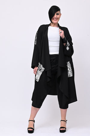 Maxi kimono scritte - Nero