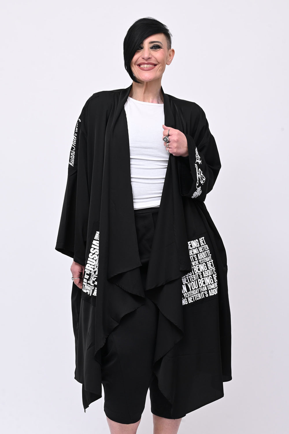 Maxi kimono scritte - Nero