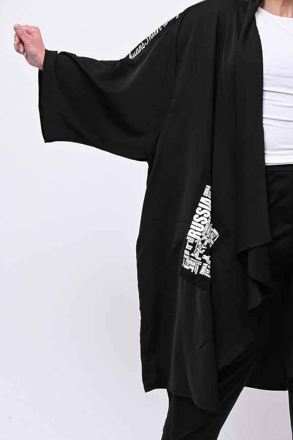 Maxi kimono scritte - Nero