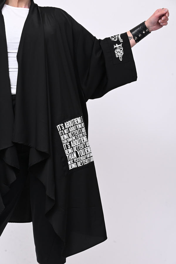 Maxi kimono scritte - Nero