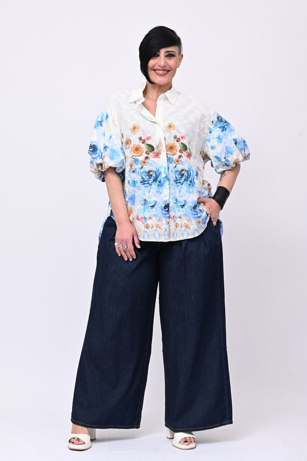 Camicia Sangallo dipinta - Azzurro