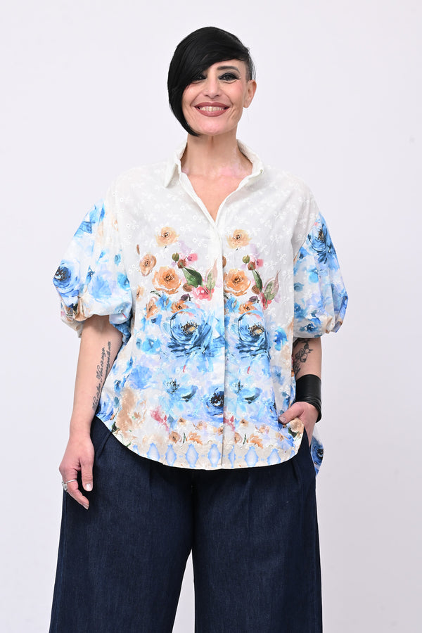 Camicia Sangallo dipinta - Azzurro