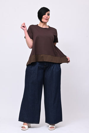 Maglia svasata con bordo - Moro
