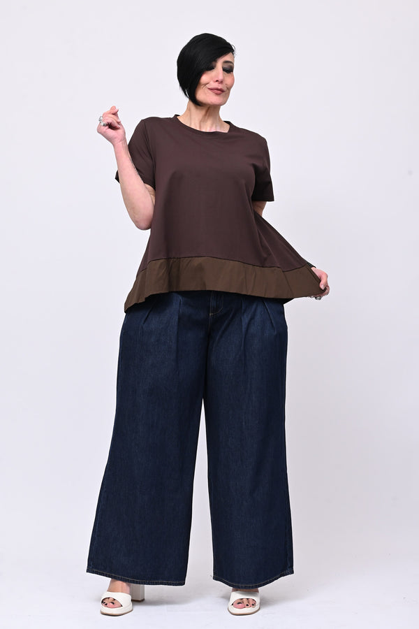 Maglia svasata con bordo - Moro