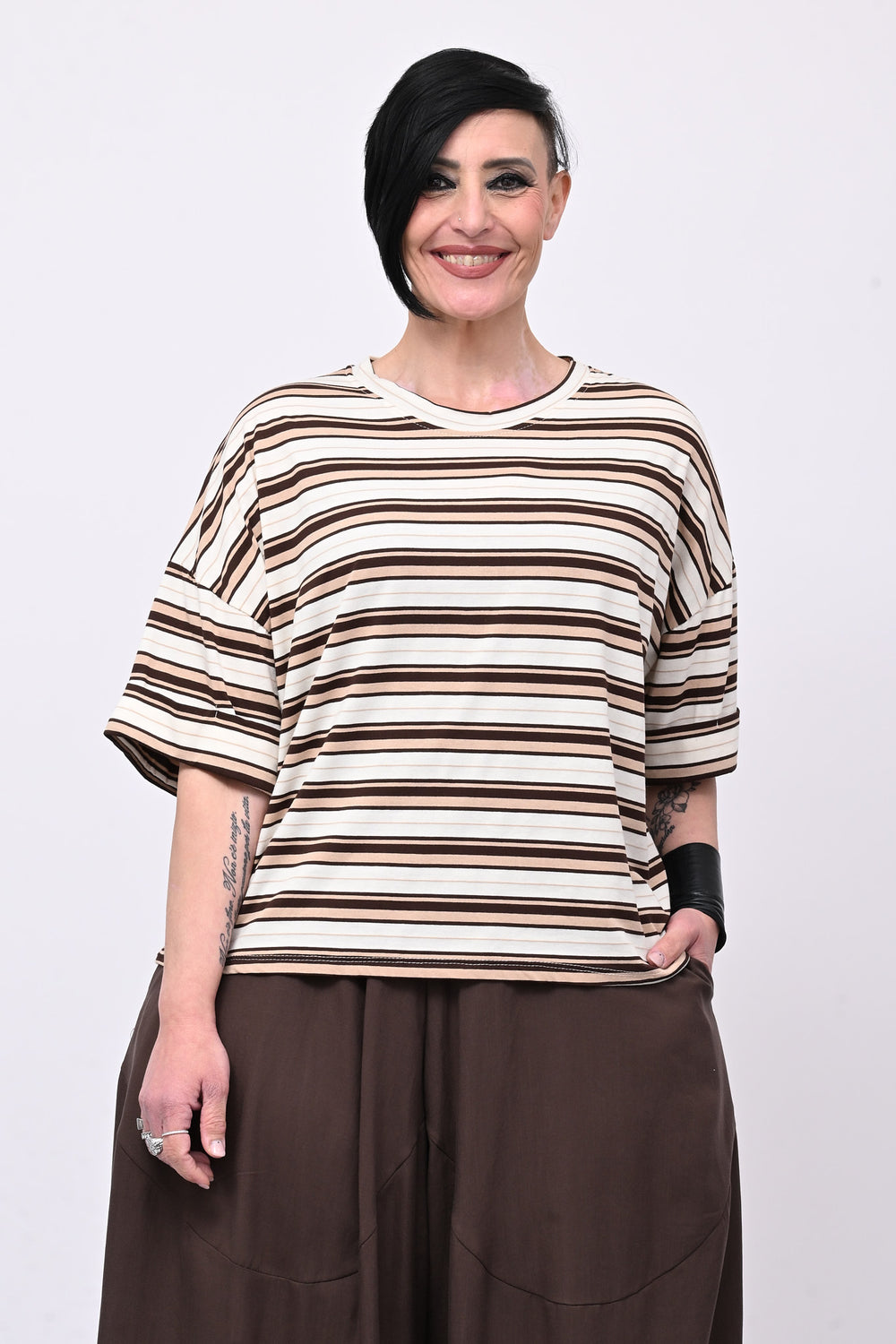 T-shirt scatola righe - Moro