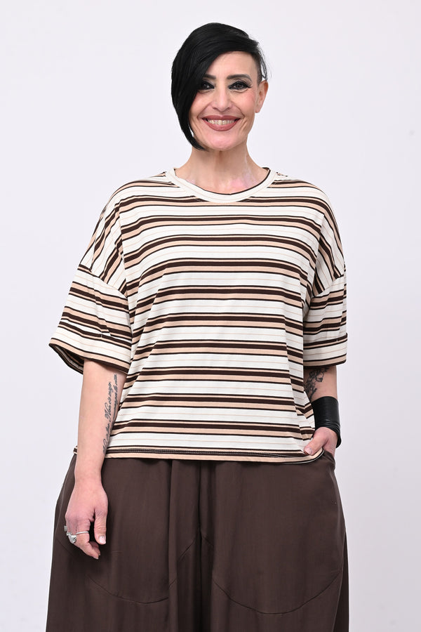 T-shirt scatola righe - Moro