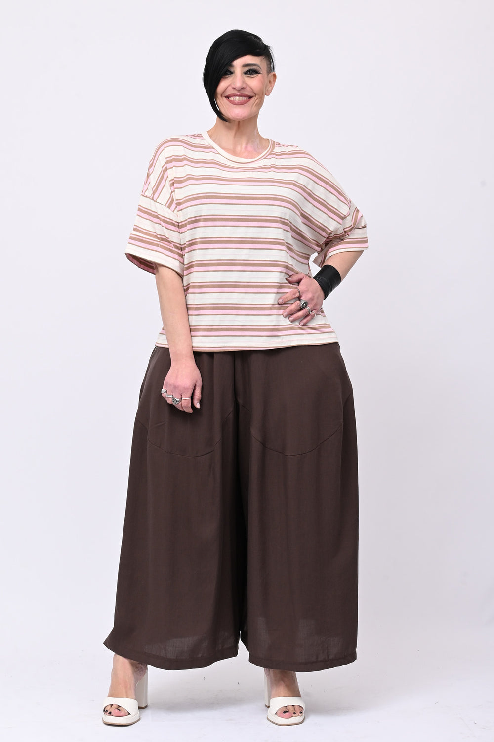T-shirt scatola righe - Rosa
