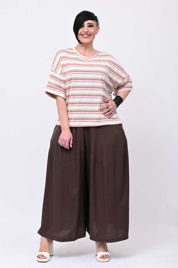 T-shirt scatola righe - Rosa