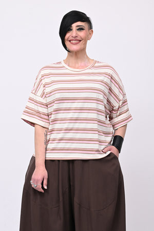 T-shirt scatola righe - Rosa