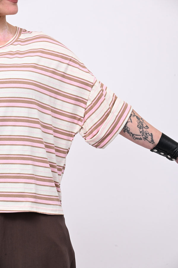 T-shirt scatola righe - Rosa