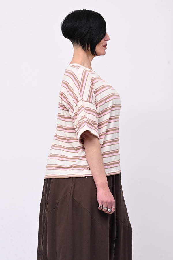 T-shirt scatola righe - Rosa