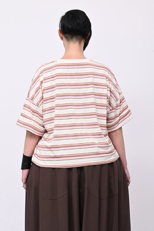 T-shirt scatola righe - Rosa