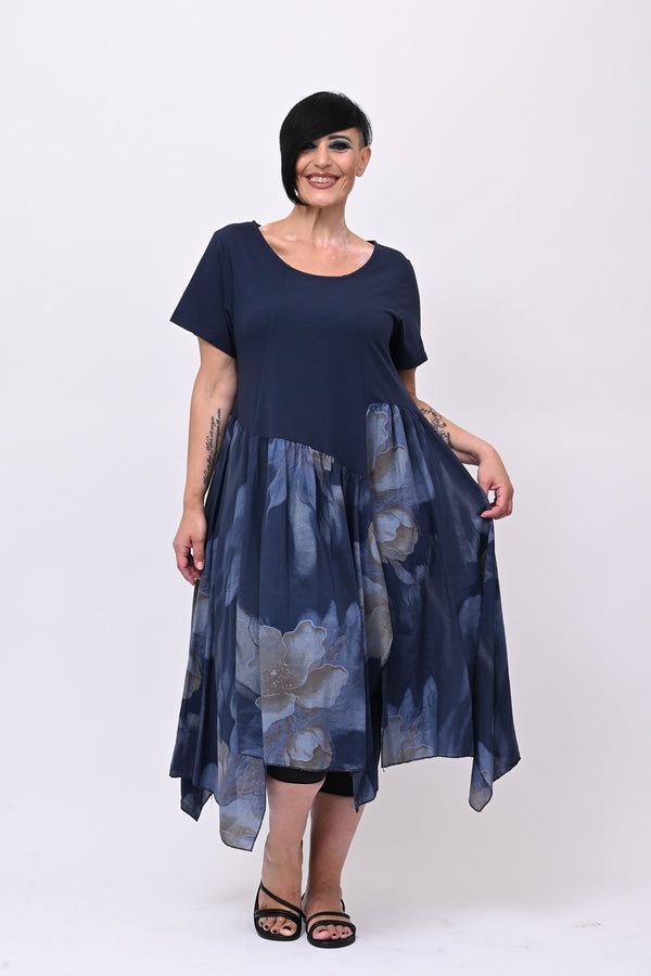 Abito cotone mussola fiori - Blu