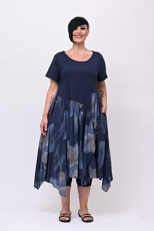 Abito cotone mussola fiori - Blu