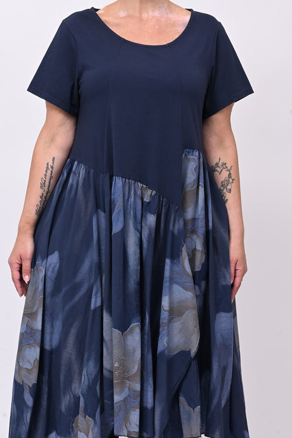 Abito cotone mussola fiori - Blu