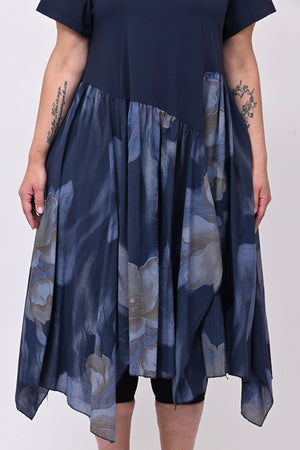 Abito cotone mussola fiori - Blu