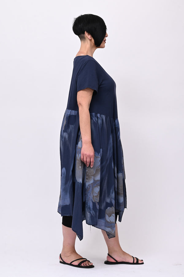 Abito cotone mussola fiori - Blu