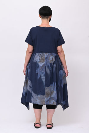 Abito cotone mussola fiori - Blu