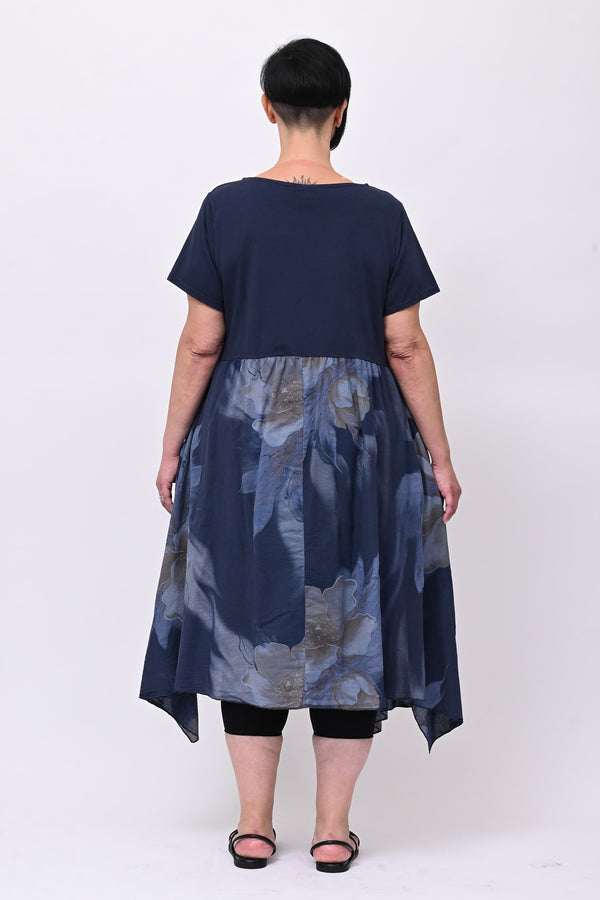 Abito cotone mussola fiori - Blu