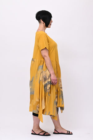 Abito cotone mussola fiori - Ocra