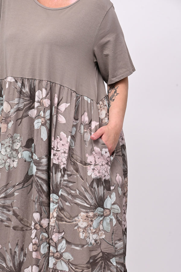 Abito cotone fiori - Fango