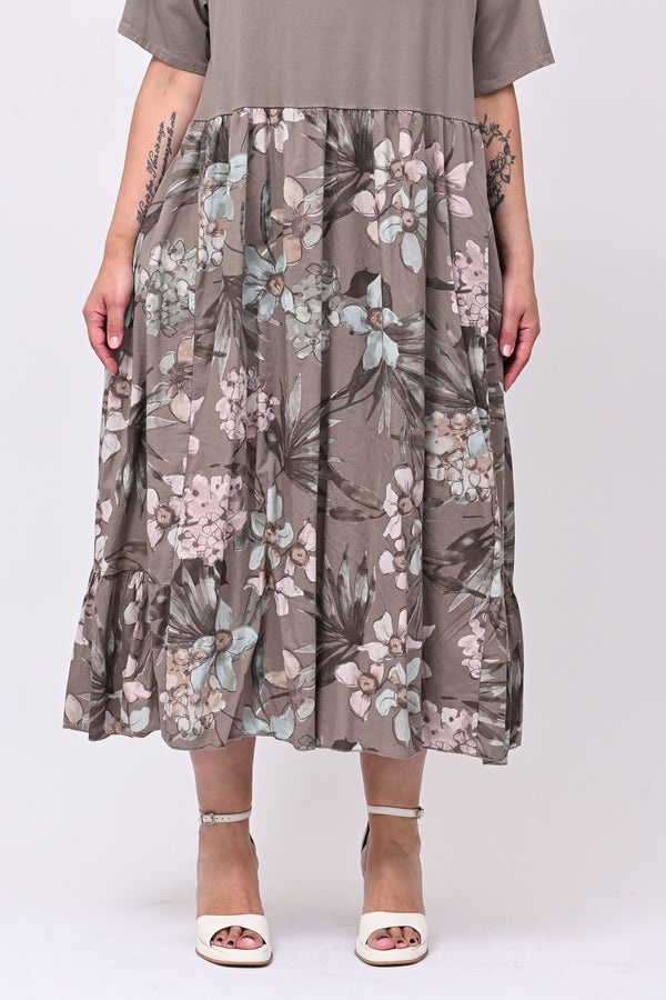 Abito cotone fiori - Fango