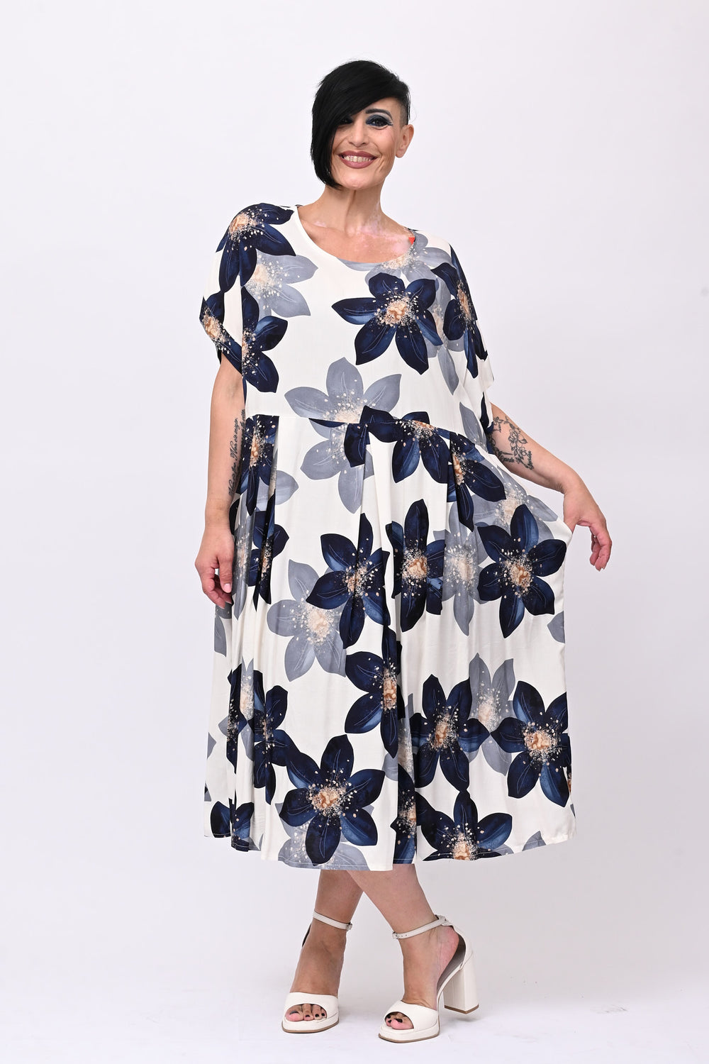 Abito fiori pinces - Blu