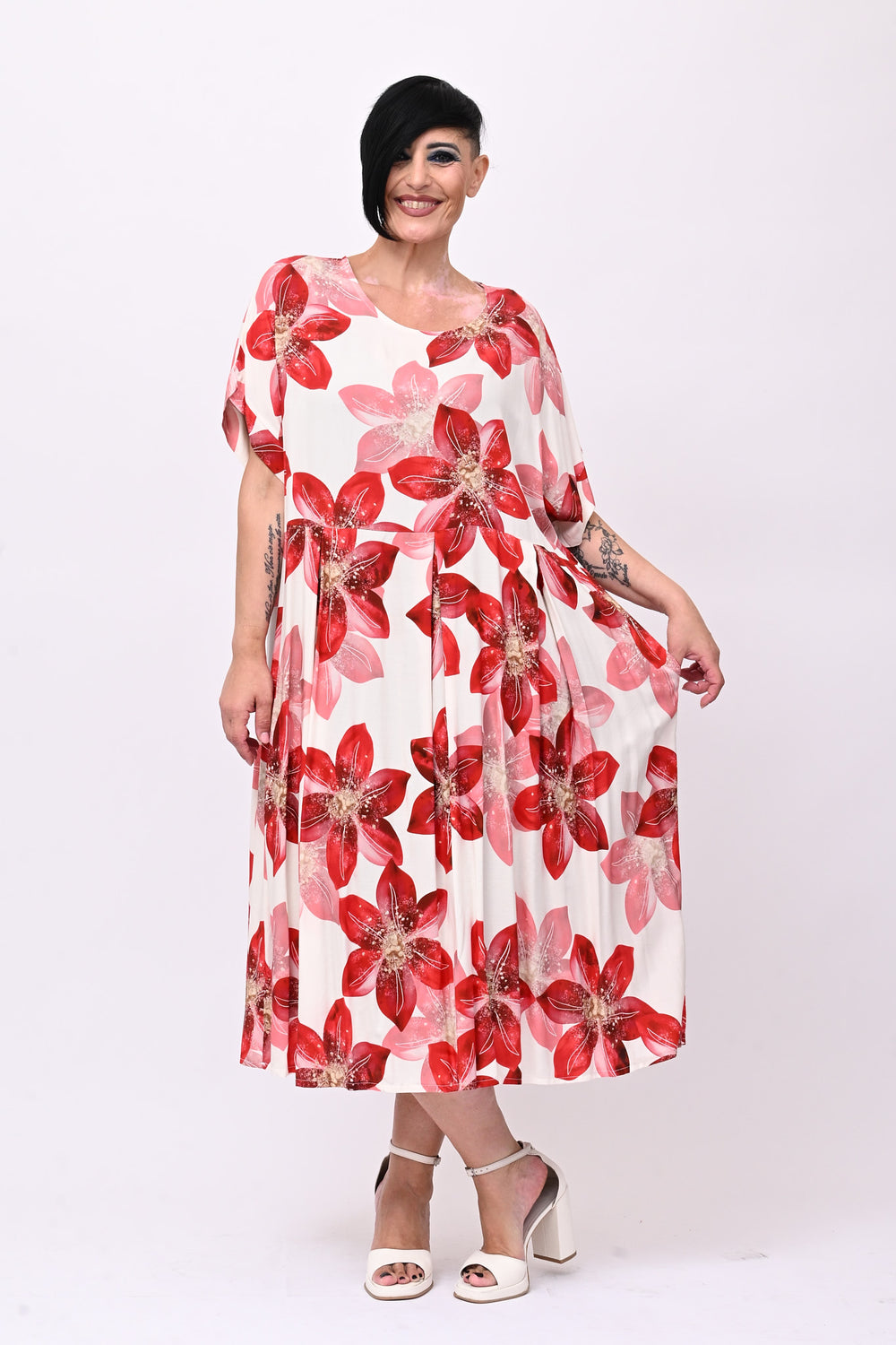 Abito fiori pinces - Rosso