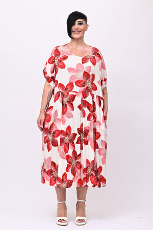 Abito fiori pinces - Rosso