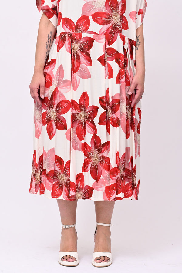 Abito fiori pinces - Rosso
