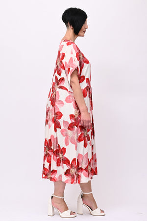 Abito fiori pinces - Rosso