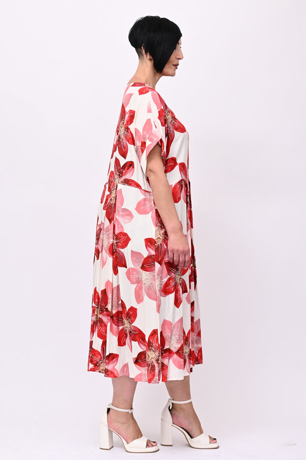 Abito fiori pinces - Rosso