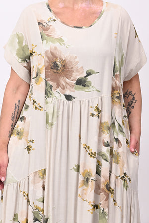 Abito viscosa fiori e tasche - Burro