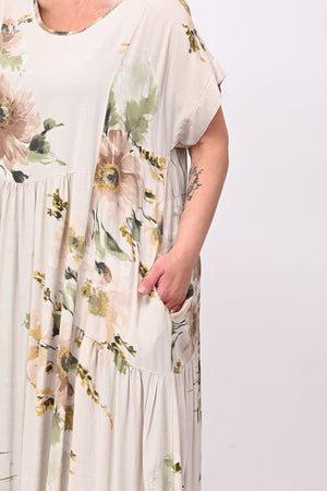Abito viscosa fiori e tasche - Burro