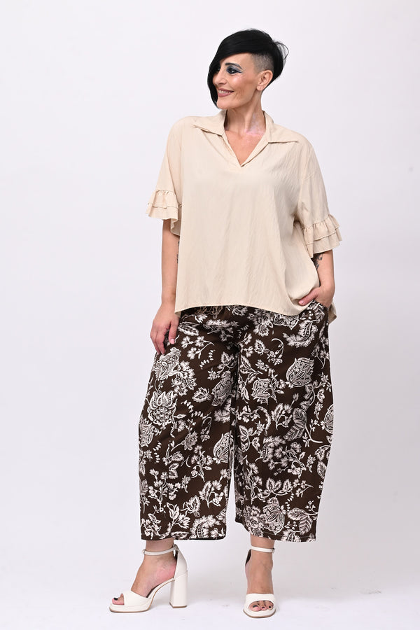 Blusa colletto rouches - Crema