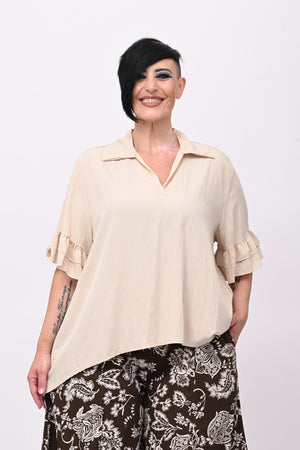 Blusa colletto rouches - Crema