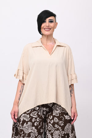 Blusa colletto rouches - Crema