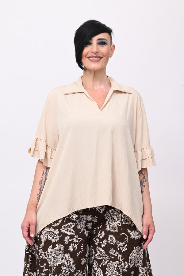 Blusa colletto rouches - Crema