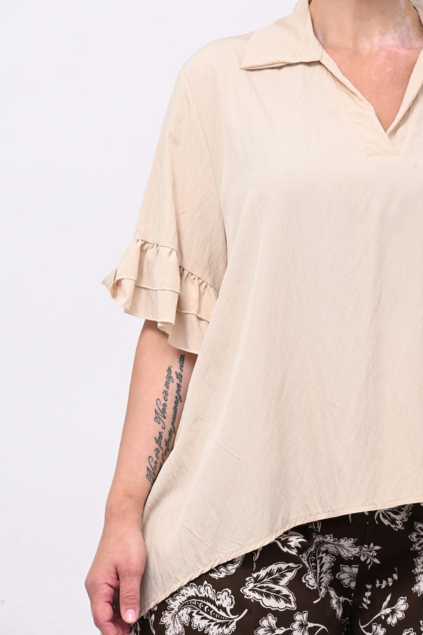 Blusa colletto rouches - Crema