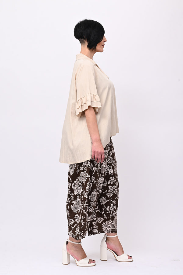 Blusa colletto rouches - Crema