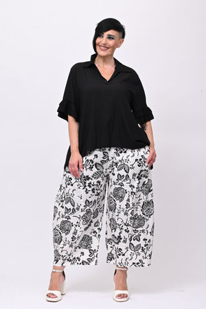 Blusa colletto rouches - Nero