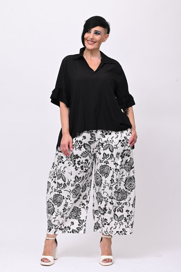 Blusa colletto rouches - Nero