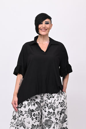 Blusa colletto rouches - Nero