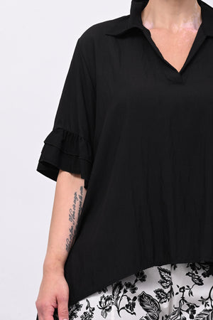 Blusa colletto rouches - Nero