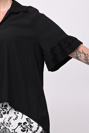 Blusa colletto rouches - Nero