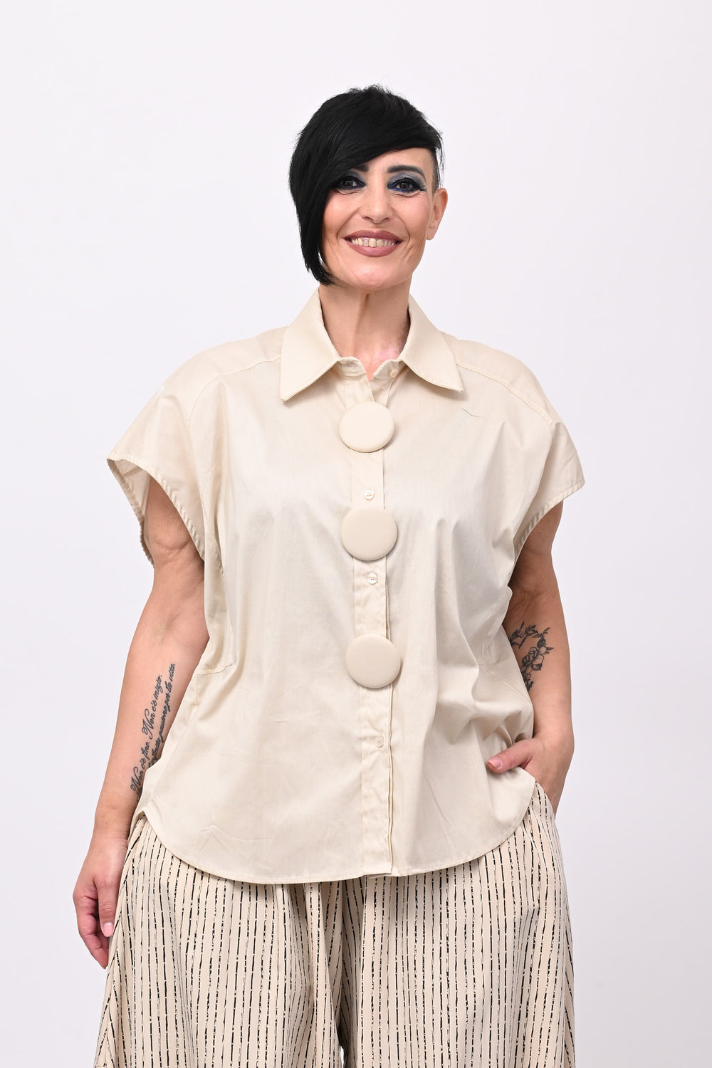 Camicia maxi bottoni - Sabbia