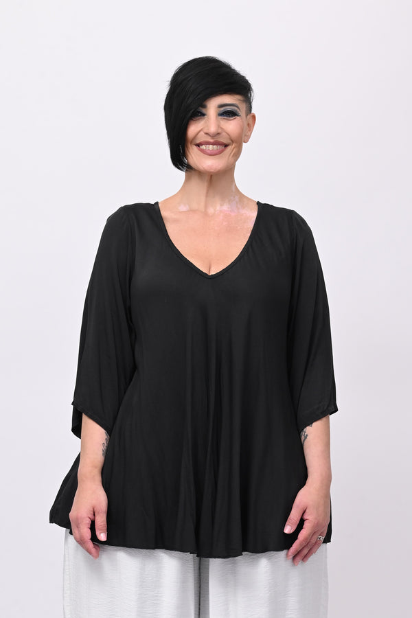 Blusa viscosa svasata - Nero