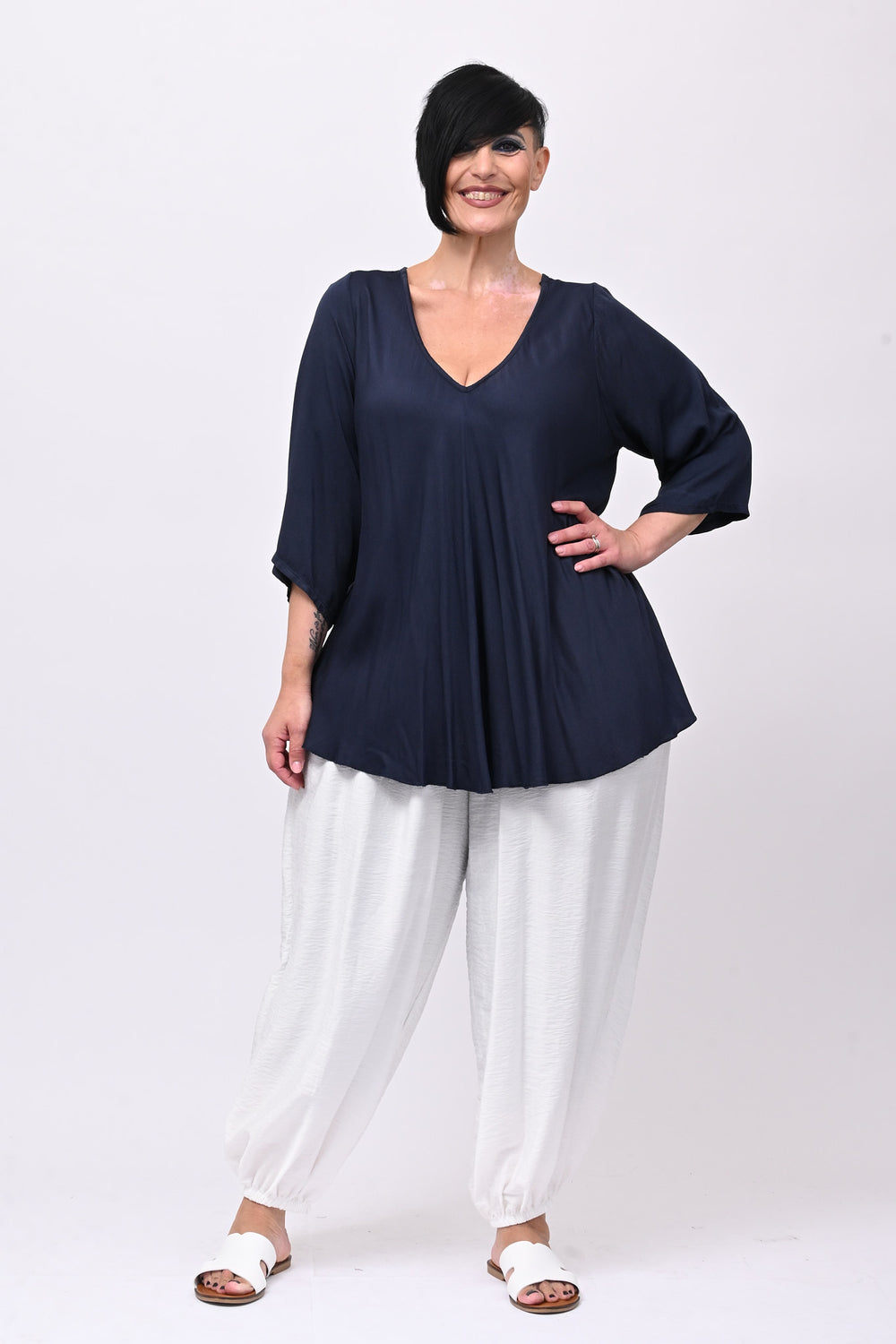 Blusa viscosa svasata - Blu